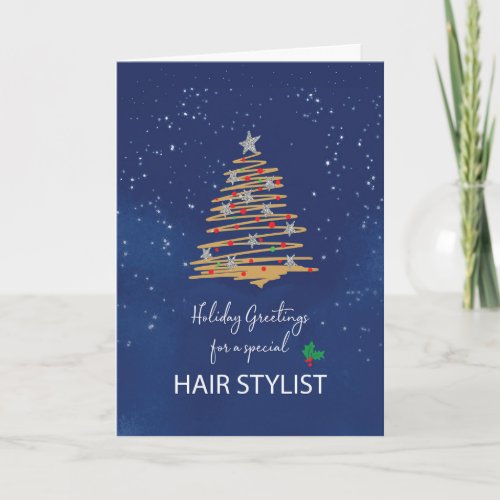 For Hair Stylist Christmas Tree on Navy Card