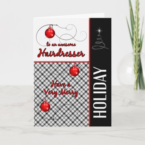 for Hairdresser Red and Black Plaid Holiday Card