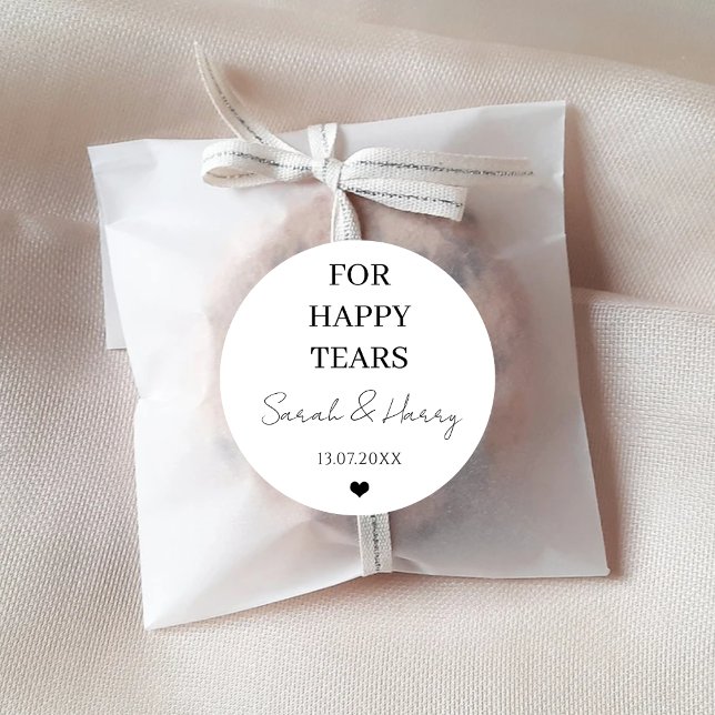 For Happy Tears Modern Wedding Favors Stationery Classic Round Sticker (Creator Uploaded)