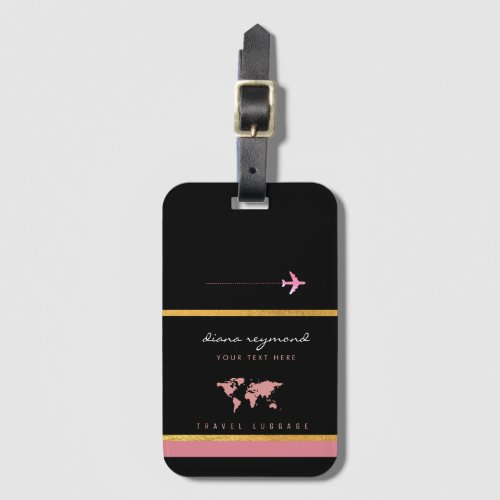 for her a feminine black and pink bagtag with name luggage tag