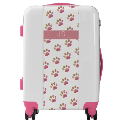 for her a nice pattern of pink dog paws on white luggage