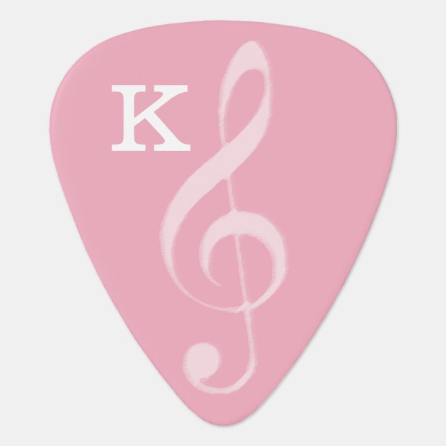 for her, a pink treble clef with initial guitar pick (Front)