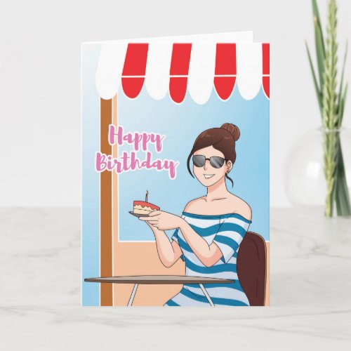 For Her Anime Caf Birthday Cake Card