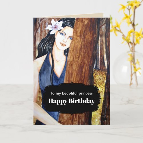 For Her Birthday Girl in the Forest Painting Card