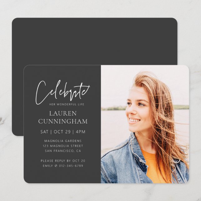 For Her Celebration of Life Modern Simple Photo Invitation (Front/Back)