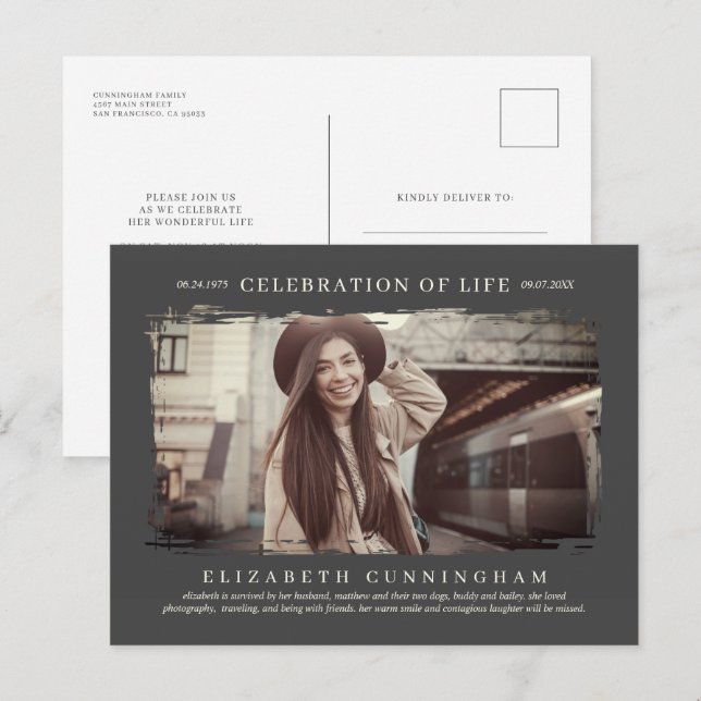 For Her Celebration of Life Modern Simple Photo Invitation Postcard (Front/Back)