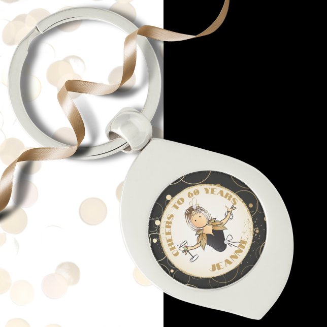 For Her Cheers to 60 Cartoon Funny 60th Birthday Keychain (Creator Uploaded)