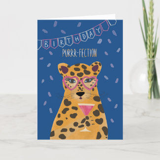 For Her Cheetah Cocktail Purrfection Birthday Card