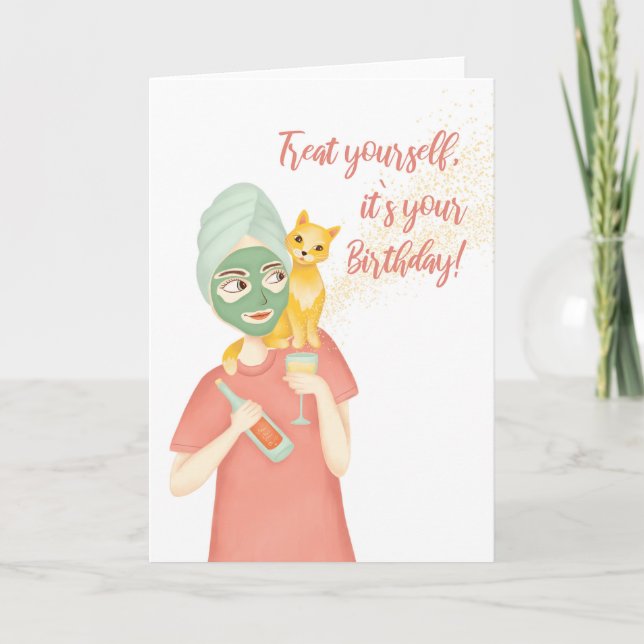 For Her Cute Treat Yourself Birthday Card (Front)