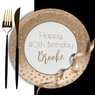 For Her Elegant 40th Birthday Bold Gold Glitter Paper Plates