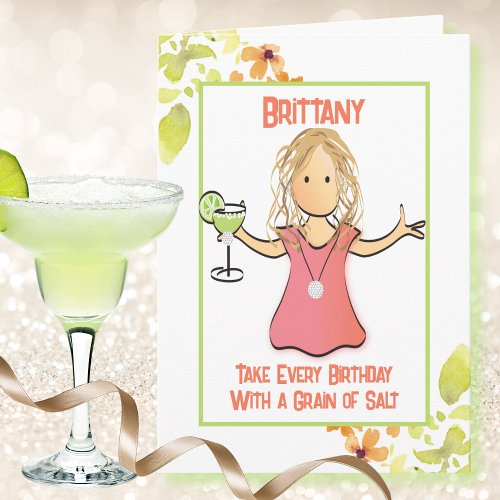 For Her Funny Margarita Cartoon Tropical Birthday Card