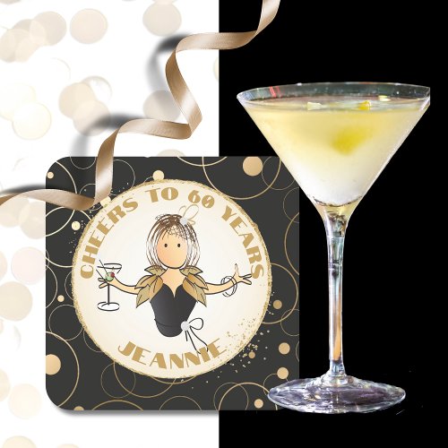For Her Gold Black Cheers to 60 Fabulous Birthday  Square Paper Coaster