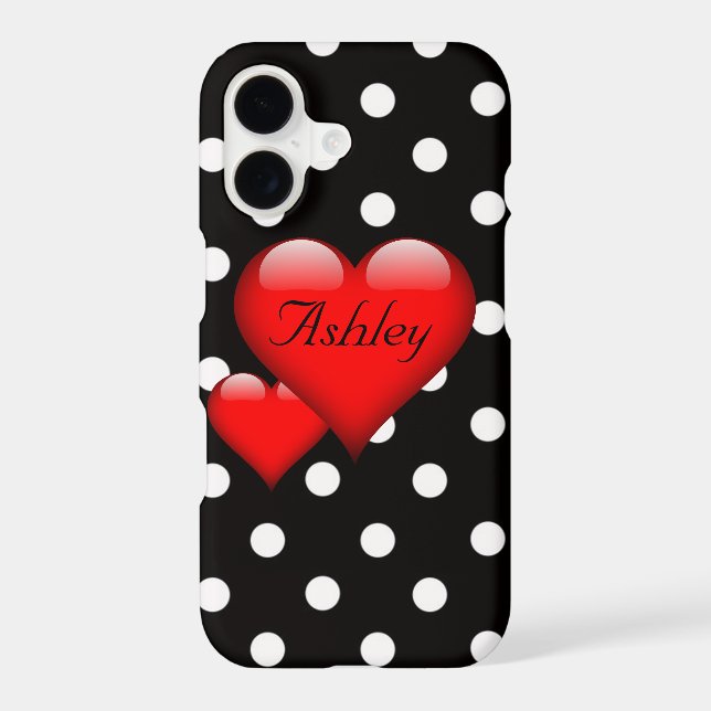For Her Love Hearts Polka Dot Pattern Monogram Iphone Case (Back)