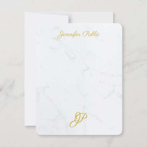For Her Modern Simple Gold Script Elegant Monogram Note Card
