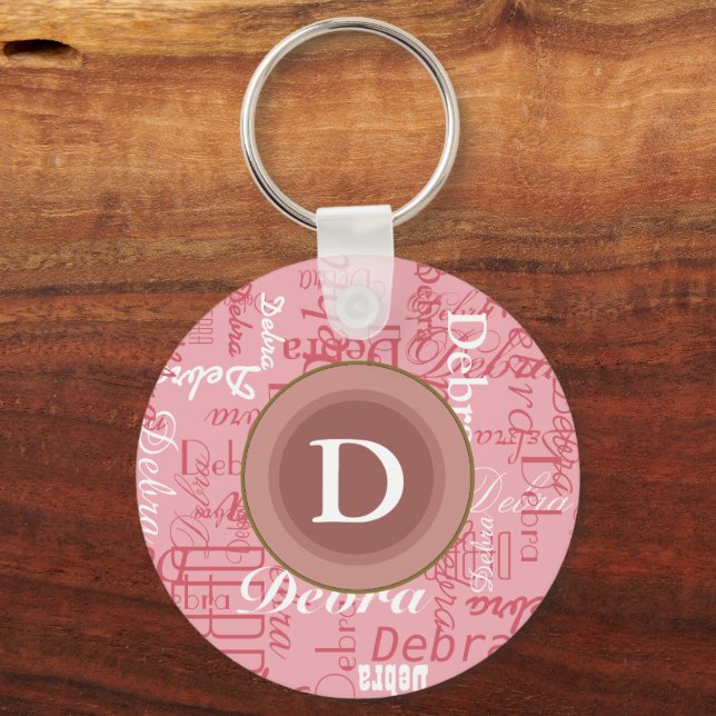 for her . personalized pink monogram keychain (Front)