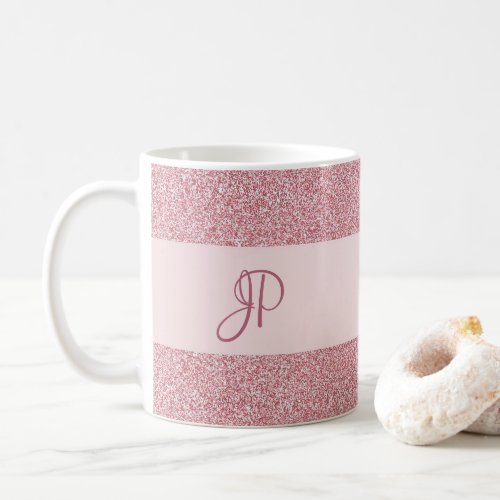 For Her Rose Gold Glitter Look Template Monogram Coffee Mug