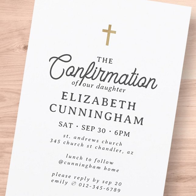 For Her Simple Modern Elegant Cross Confirmation Invitation (Creator Uploaded)
