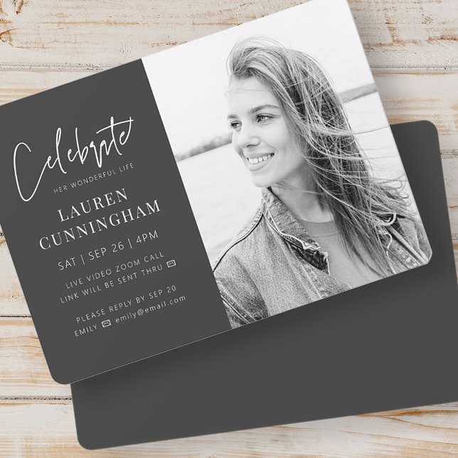 For Her Virtual Celebration of Life Modern Photo Invitation (Creator Uploaded)