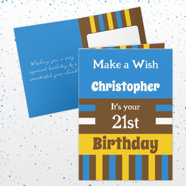 For him add name blue special 21st birthday card (Creator Uploaded)