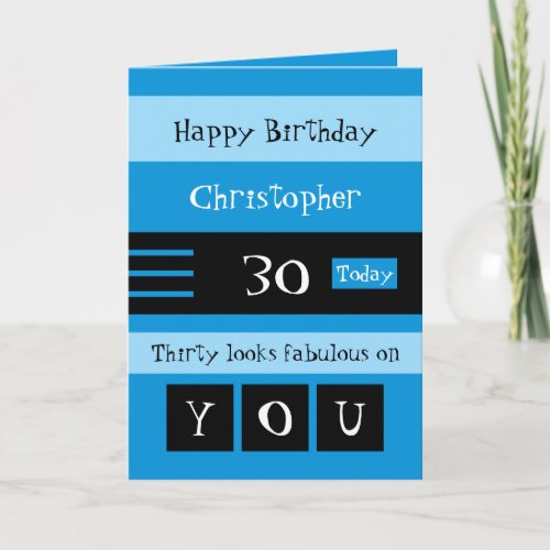 For him blue and black 30th birthday card