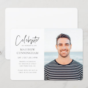 For Him Celebration of Life Modern Simple Photo Invitation