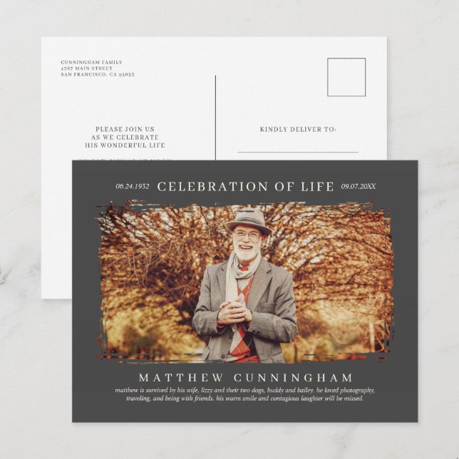 For Him Celebration of Life Modern Simple Photo Invitation Postcard (Front/Back)