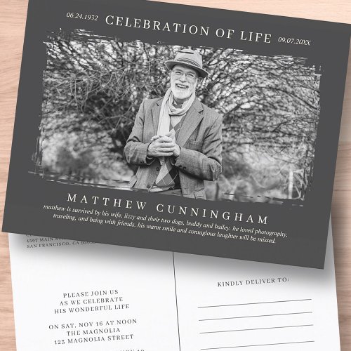 For Him Celebration of Life Modern Simple Photo Invitation Postcard