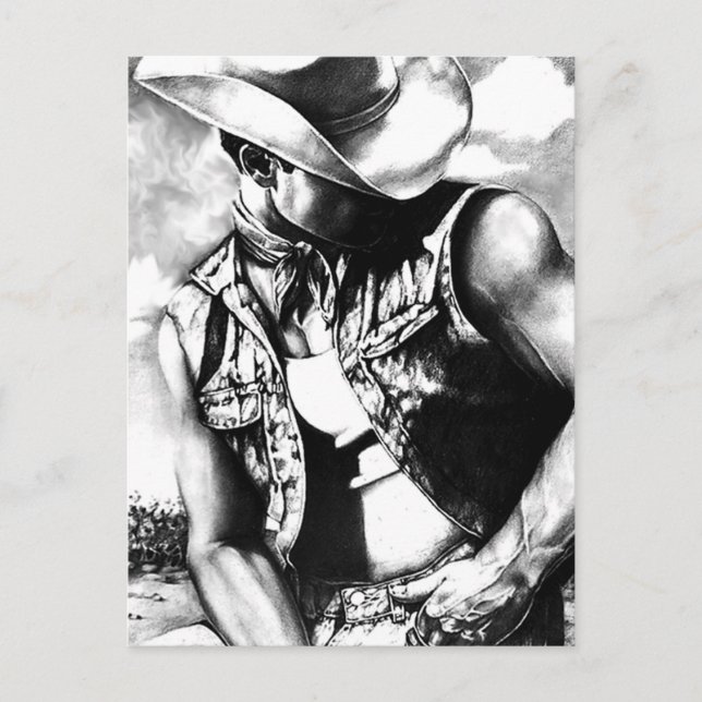 For Him Cool Western Cowboy Original Art Drawing Postcard (Front)
