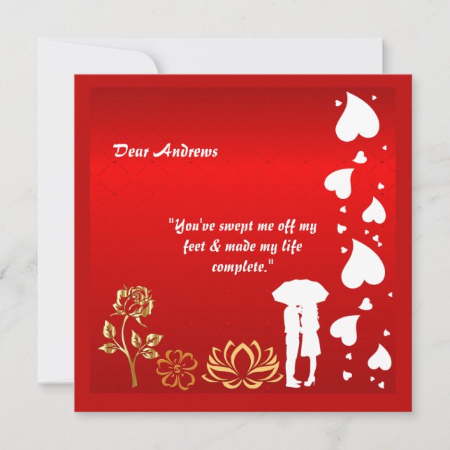 For Him Custom Red Valentines Day Hearts Rose  Holiday Card (Front)