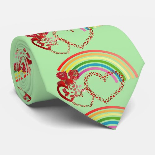 For Him Cute Rustic Roses Heart Valentine Rainbow  Neck Tie