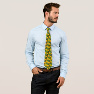 For Him Elegant Floral Yellow Flowers Greenery Neck Tie