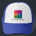 For Him For Her White And Royal Blue Elegant Trucker Hat<br><div class="desc">For Him For Her White And Royal Blue Elegant Modern Template Create Your Own Upload Image Logo Photo Trucker Hat.</div>