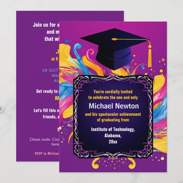 For Him Funny vibrant Grads party Invitation (Front/Back)