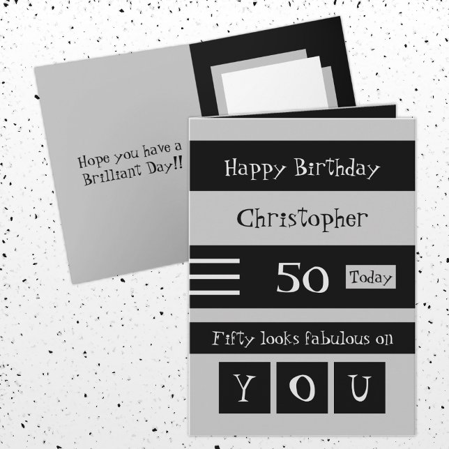 For him grey and black 50th birthday card (Creator Uploaded)