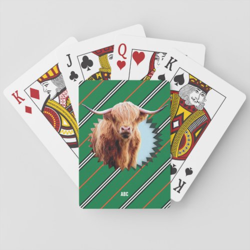 For Him Modern Monogrammed Bull Striped Pattern Playing Cards