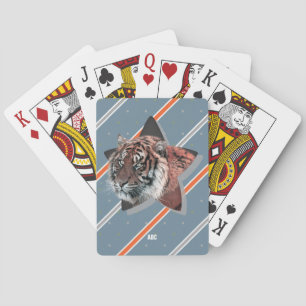For Him Modern Monogrammed Tiger Striped Pattern Poker Cards