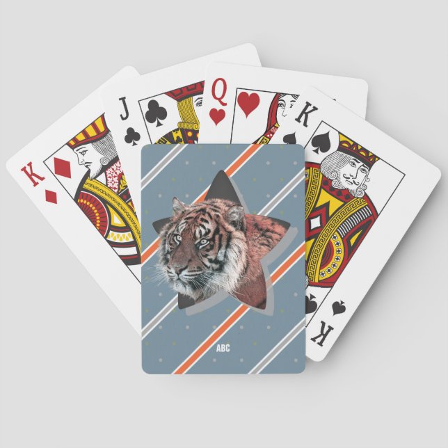 For Him Modern Monogrammed Tiger Striped Pattern Poker Cards (Back)