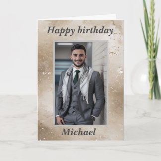 For Him Photo Happy Birthday Wishes Biege Holiday Card