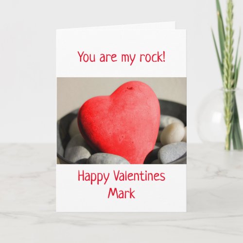 For him red heart rock valentines card