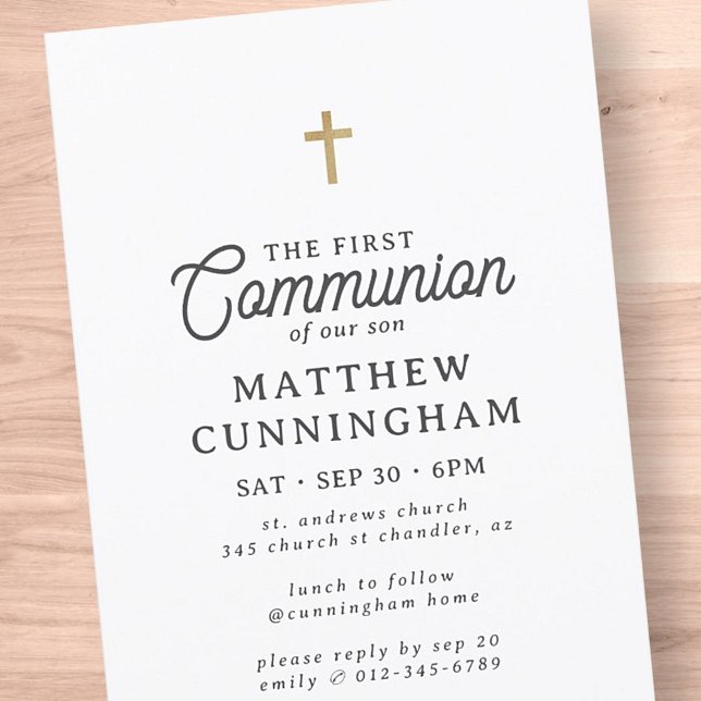 For Him Simple Modern Elegant Gold Cross Communion Invitation (Creator Uploaded)
