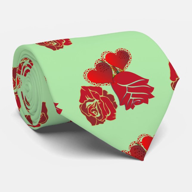  For Him Sweeping Hearts Rustic Roses Valentine  Neck Tie (Rolled)