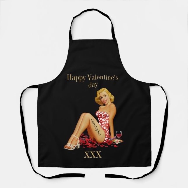 For him valentines custom monogram romantic love apron (Front)