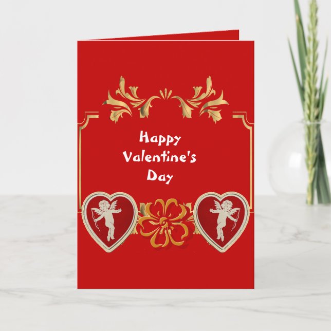 For Him Valentine's Day Romantic Red Cupid Angels  Holiday Card (Front)