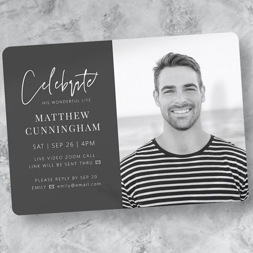 For Him Virtual Celebration of Life Modern Photo Invitation