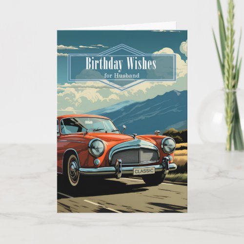 for Husband Birthday Retro Colors and Car Theme Card