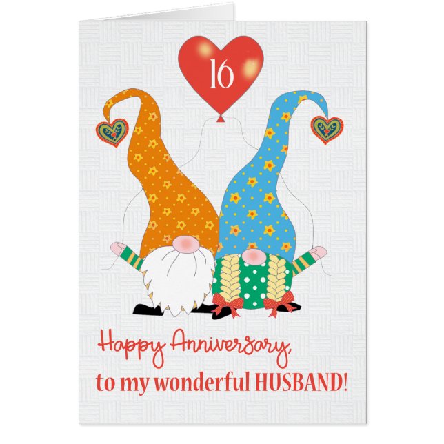 For Husband Custom Year Anniversary with Gnomes Cards (Front)