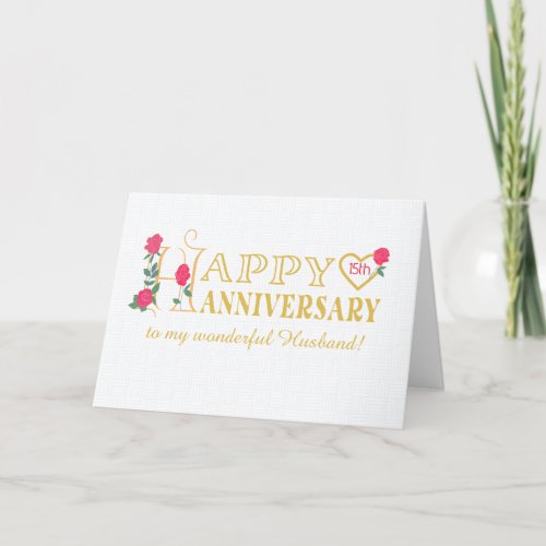 For Husband Custom Year Anniversary with Roses Holiday Card