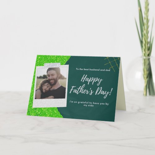 For Husband Happy Fathers Day Photo Glitter Card