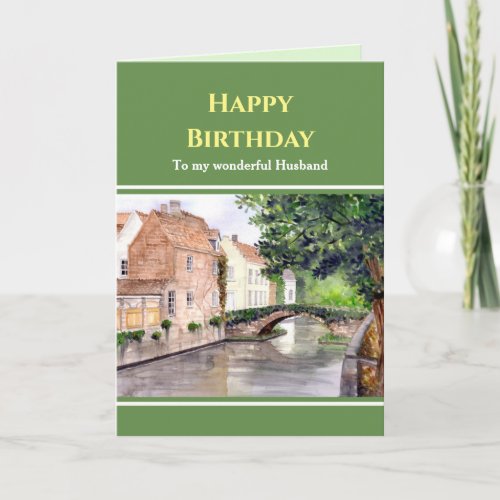 For Husband on Birthday Bruges Belgium Watercolor Card