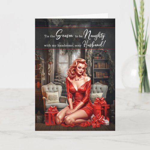 For Husband on Christmas Retro Pin Up Girl Holiday Card